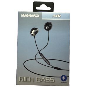 Magnavox Air Rich Bass Corded Earbuds with Microphone MHP4858-BK NEW